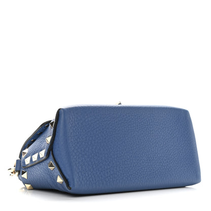 Valentino Garavani Pebbled Calfskin Mini Rockstud Flap Saddle Crossbody Bag Blue 4 of 9