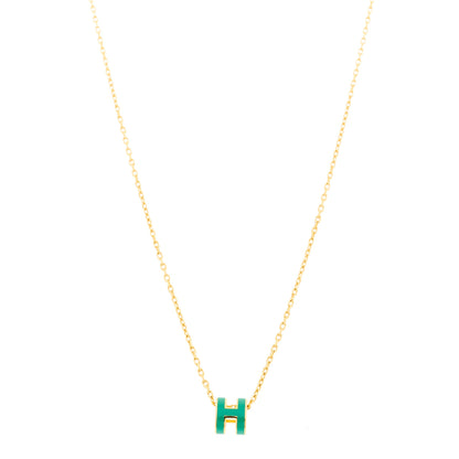 Hermes Lacquered Gold Mini Pop H Pendant Necklace Malachite 1 of 6