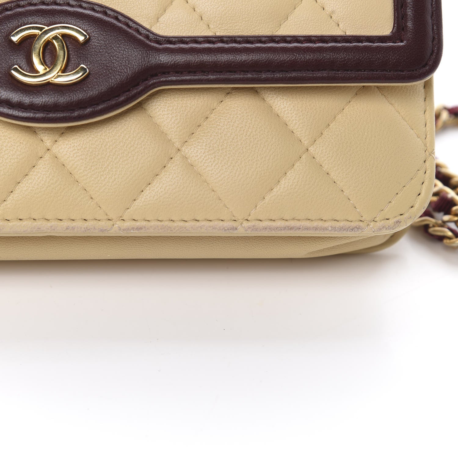 Chanel Lambskin Quilted Two Tone Wallet On Chain WOC Beige Burgundy 15 of 16