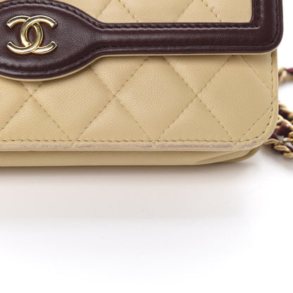 Chanel Lambskin Quilted Two Tone Wallet On Chain WOC Beige Burgundy 15 of 16