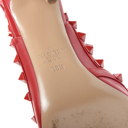 Valentino Garavani Calfskin Lacquered Monochrome Rockstud Ankle Strap 100mm Pumps 38.5 Rosso Valentino 9 of 9