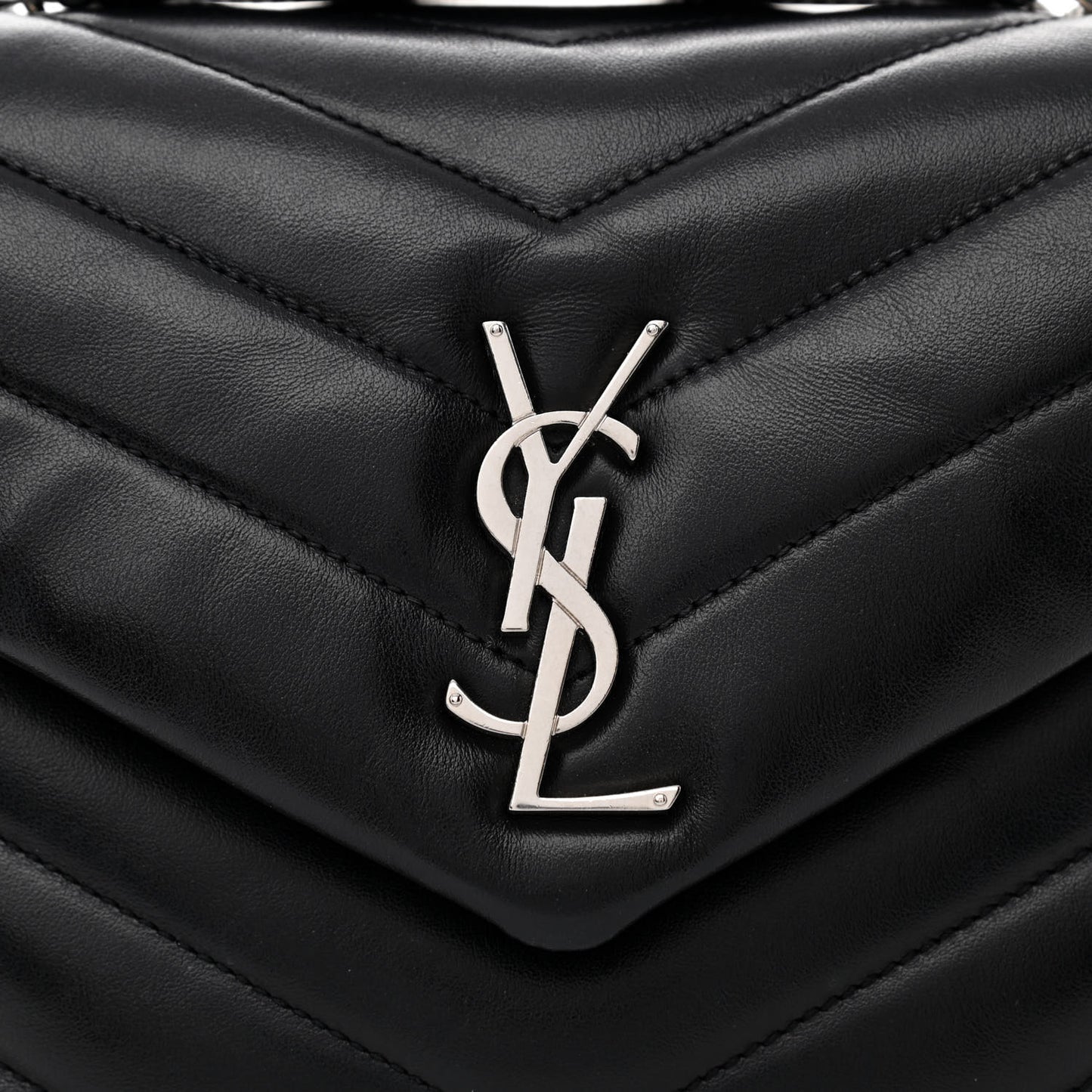 Calfskin Y Quilted Monogram Small Loulou Chain Satchel Black