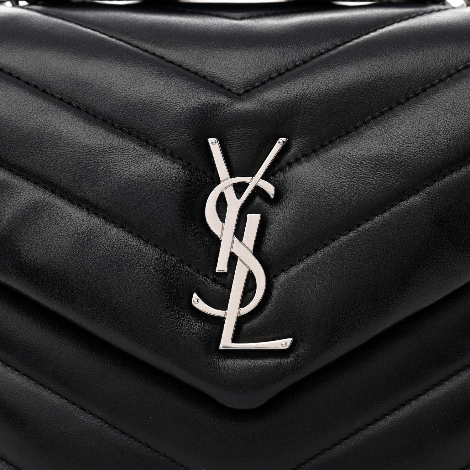 Saint Laurent Calfskin Y Quilted Monogram Small Loulou Chain Satchel Black 7 of 9
