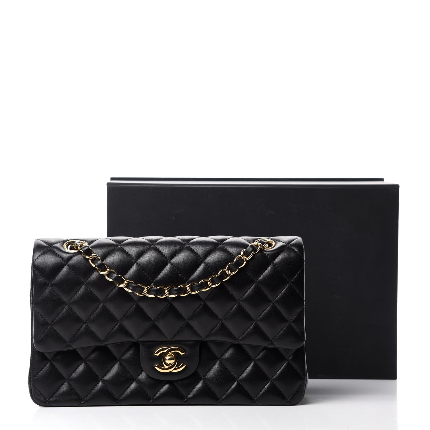 Lambskin Quilted Medium Double Flap Black
