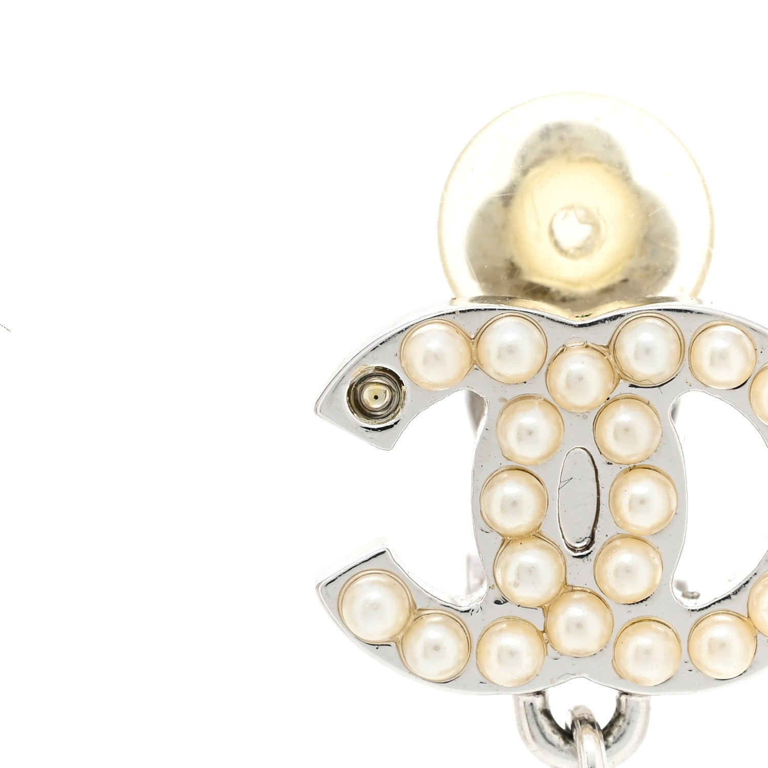 Chanel Pearl CC Drop Clip On Earrings Silver 5 of 6
