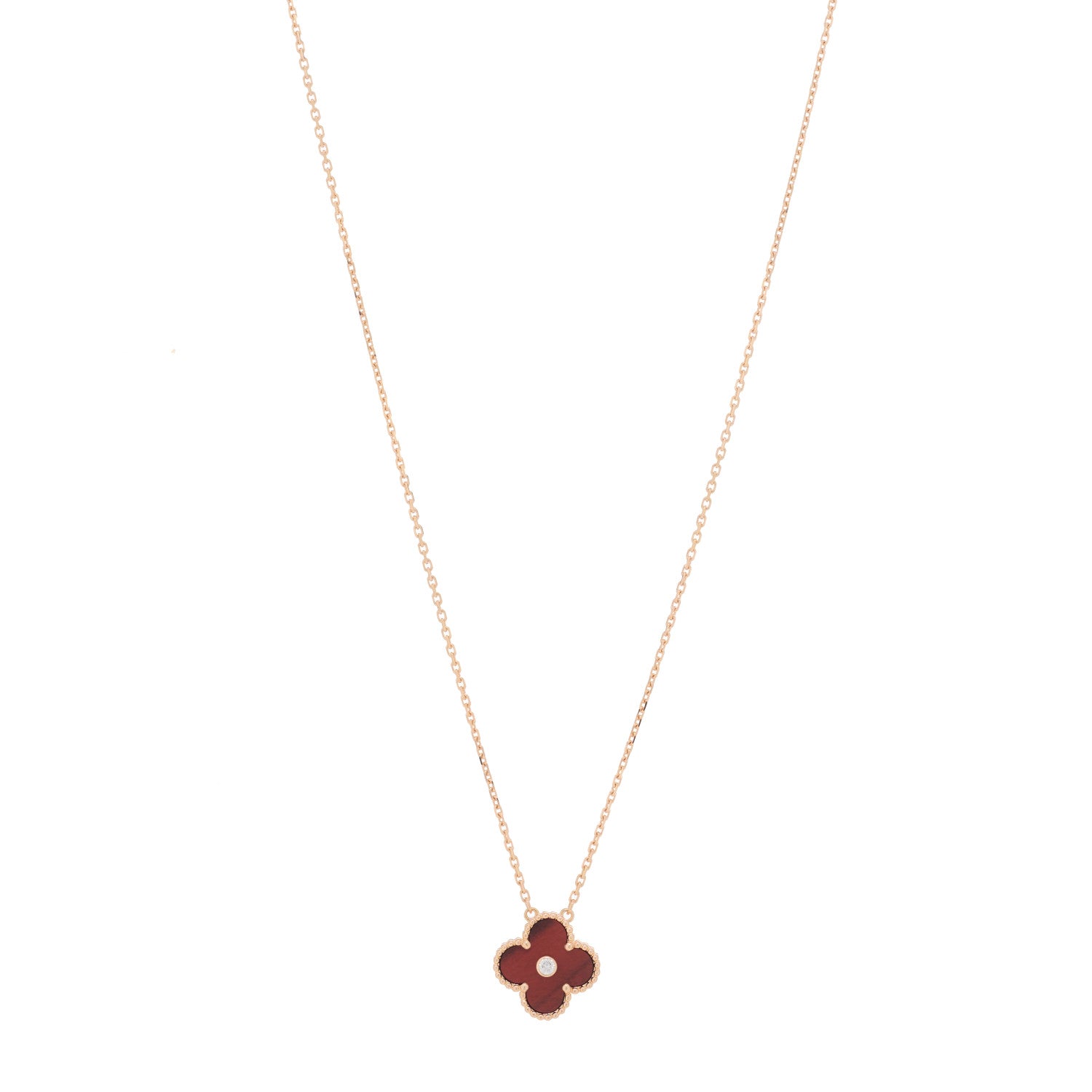 Van Cleef & Arpels 18K Rose Gold Diamond Bulls Eye Vintage Alhambra Pendant Necklace 1 of 5