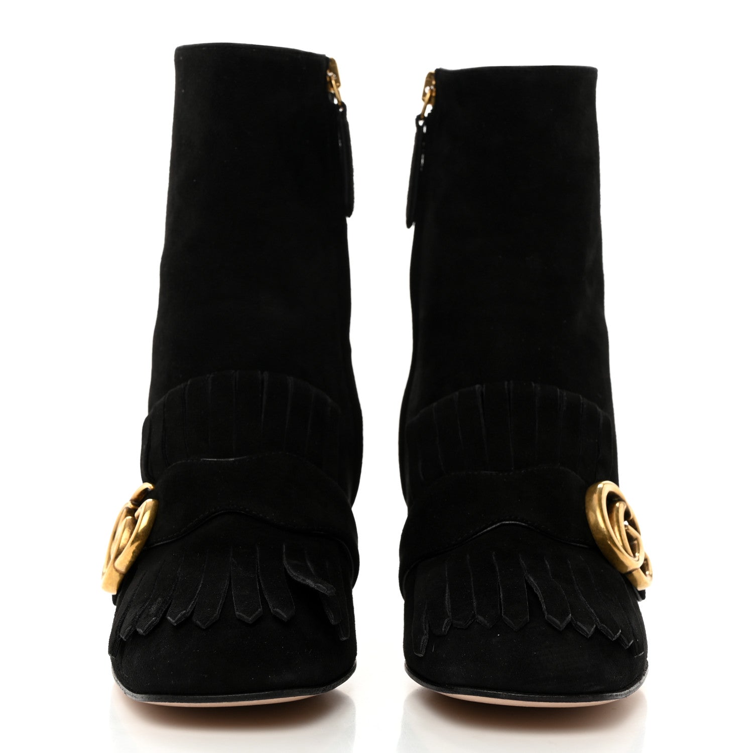 Gucci Kid Scamosciato GG Marmont Fringe 75mm Ankle Boots 35 Black 2 of 9