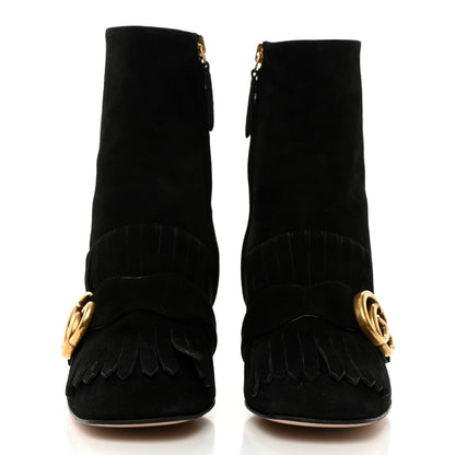 Gucci Kid Scamosciato GG Marmont Fringe 75mm Ankle Boots 35 Black 2 of 9