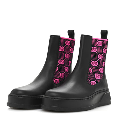 Gucci Dali Soft Calfskin Technical Jersey Knit GG Monogram Ankle Boots 39 Black Fuchsia 4 of 9