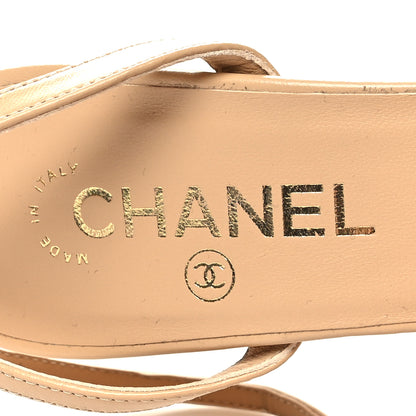 Chanel Lambskin Quilted Wedge Sandals 39.5 Beige 8 of 8