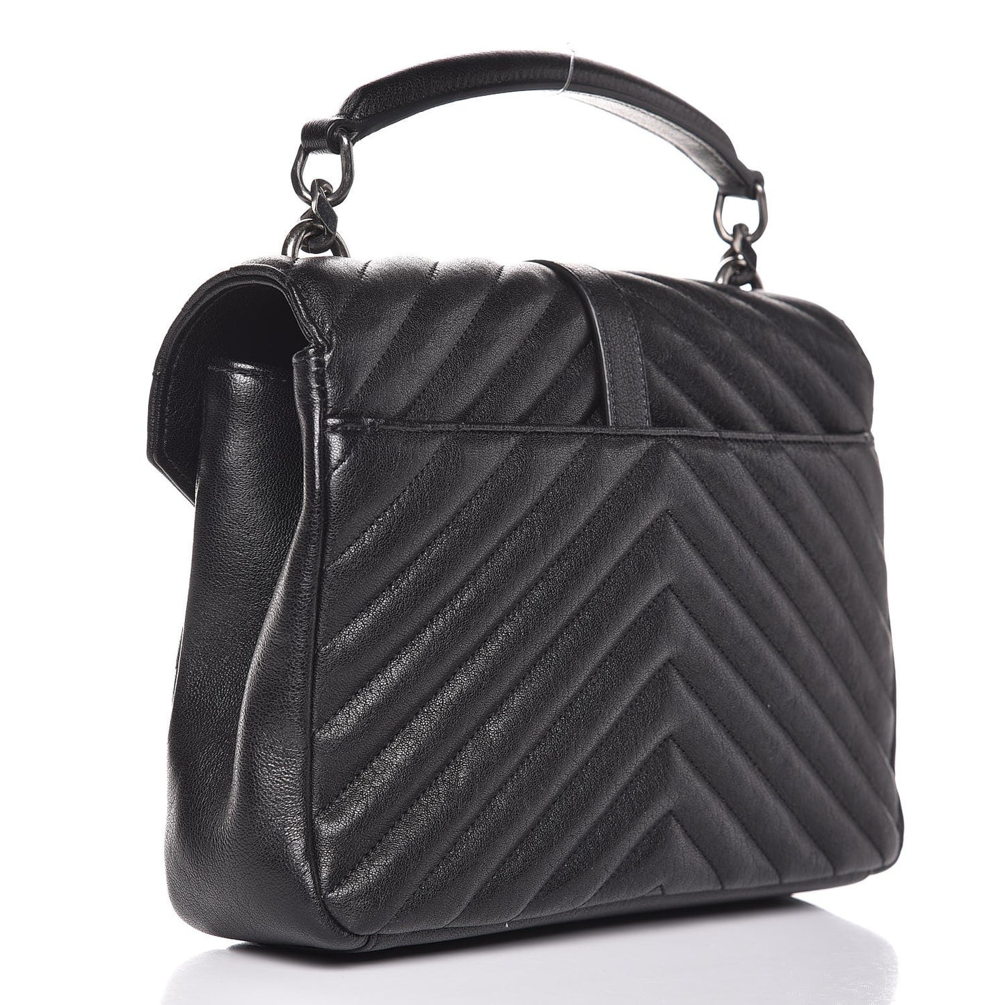 Sheepskin Matelasse Chevron Monogram Medium College Bag Black