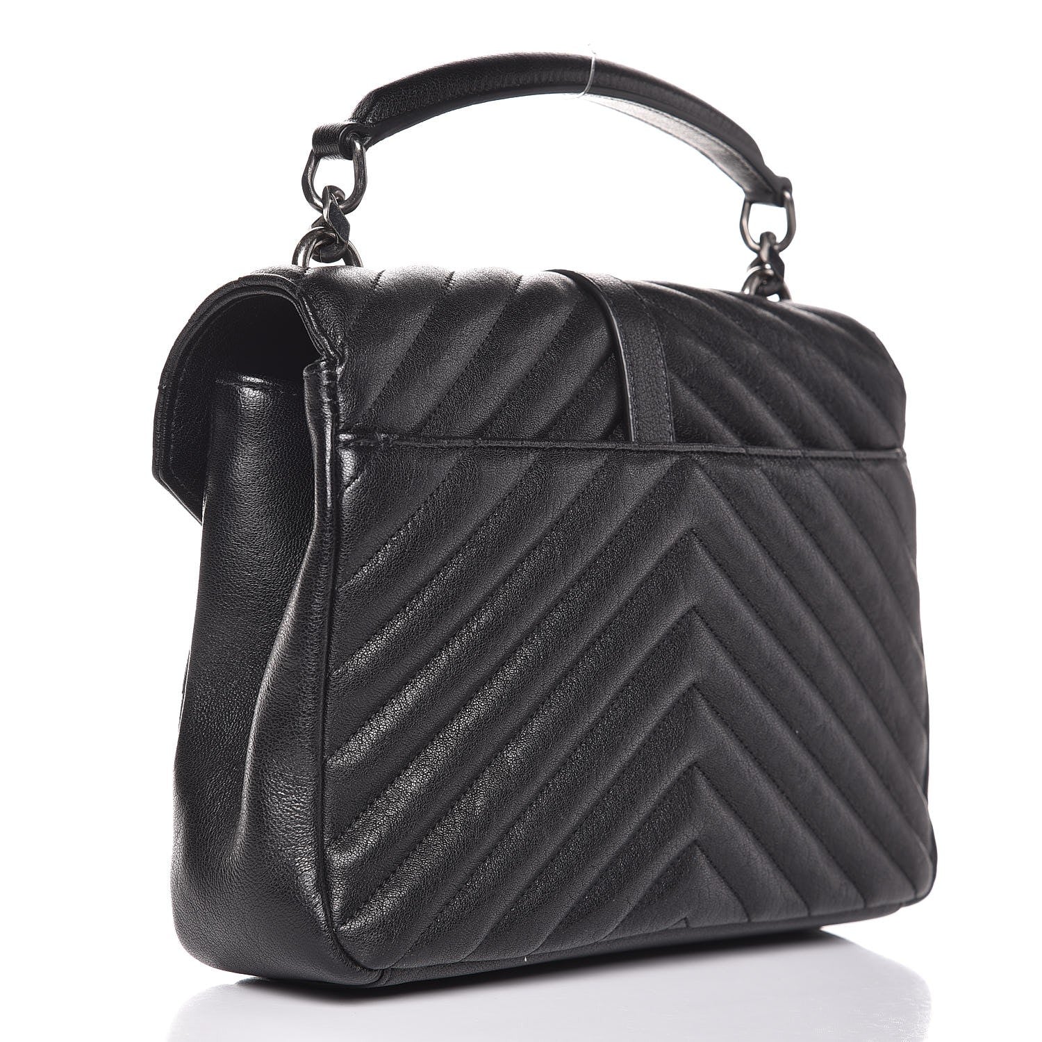 Saint Laurent Sheepskin Matelasse Chevron Monogram Medium College Bag Black 3 of 7