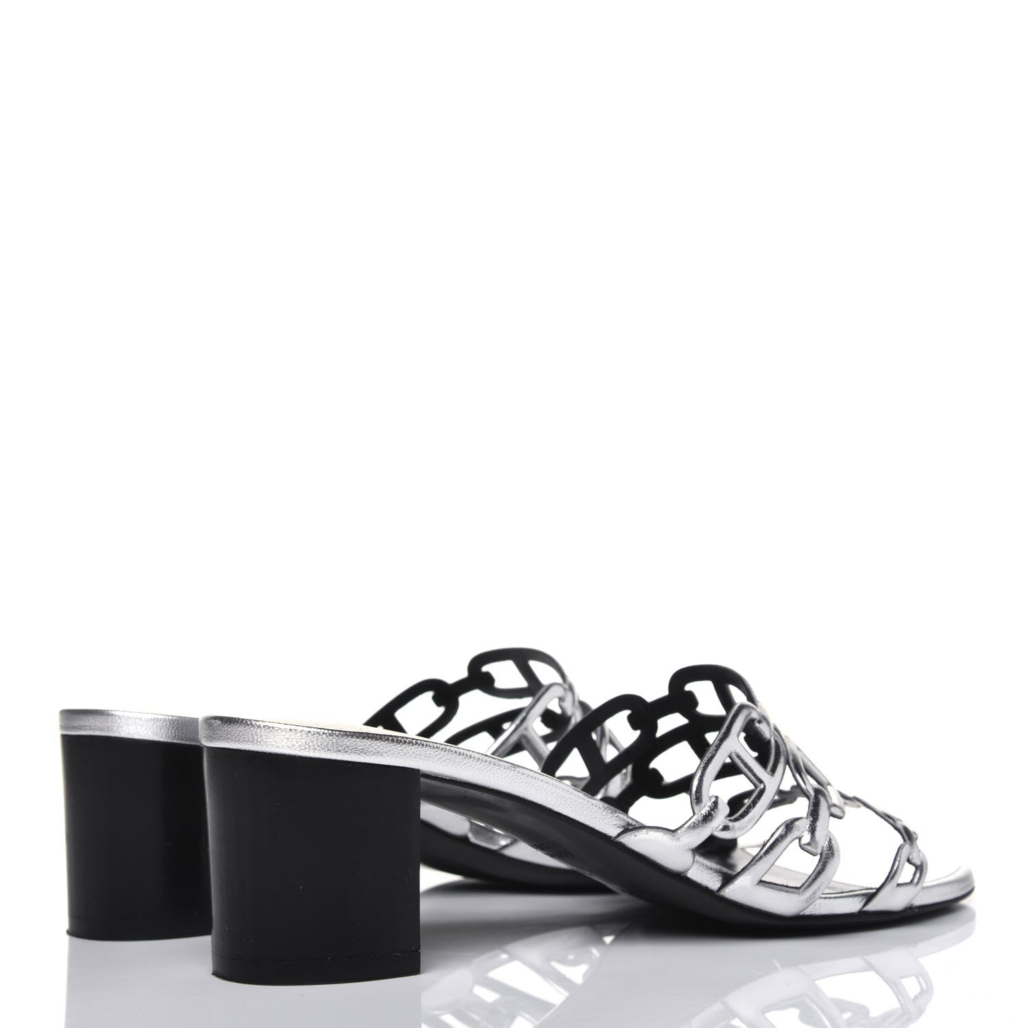 Hermes Metallic Calfskin Tandem Sandals 38 Gris Argente 4 of 13