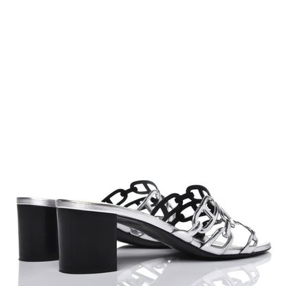 Hermes Metallic Calfskin Tandem Sandals 38 Gris Argente 4 of 13