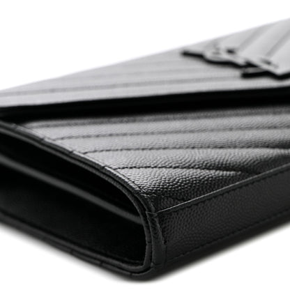Saint Laurent Grain De Poudre Matelasse Chevron Monogram Monochrome Chain Wallet Black 8 of 10