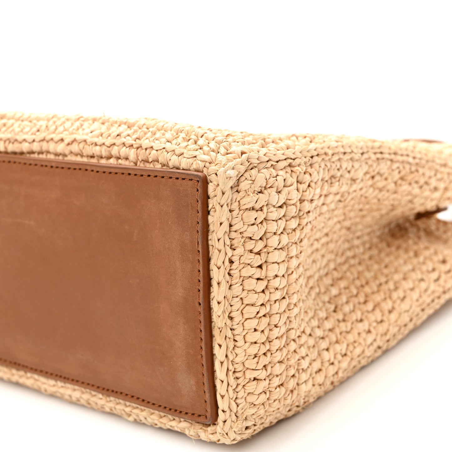 Raffia Calfskin Panier Rectangle Tote Naturel Brick