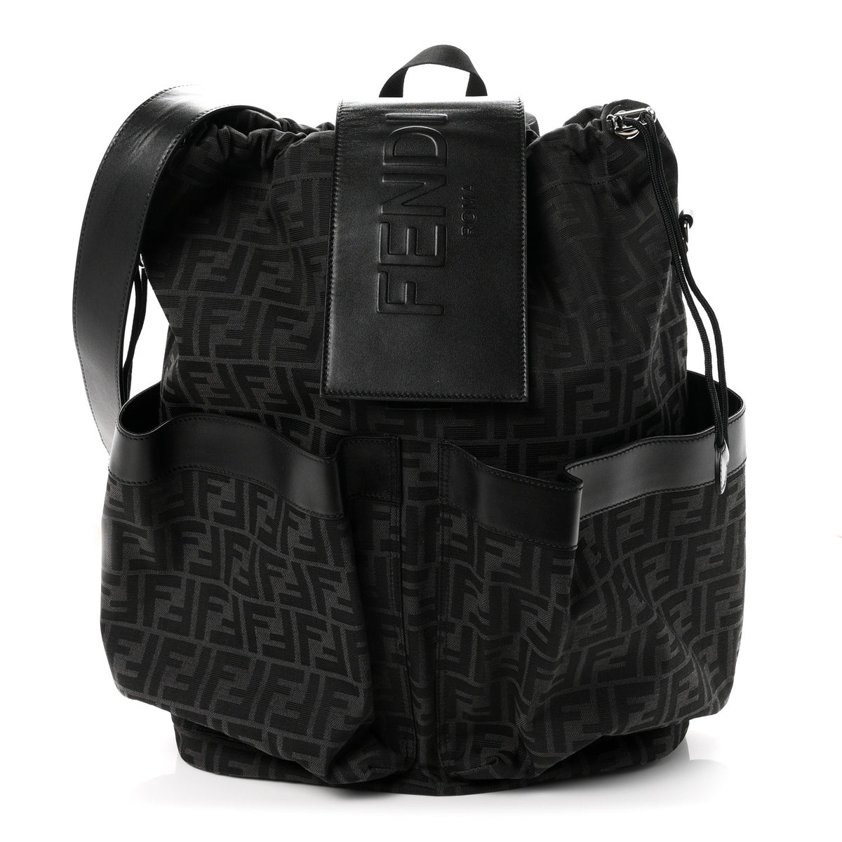Fendi Recycled Fabric Jacquard Vitello Grace FF 1974 Large Fendi Strike Backpack Asfalto 1 of 9