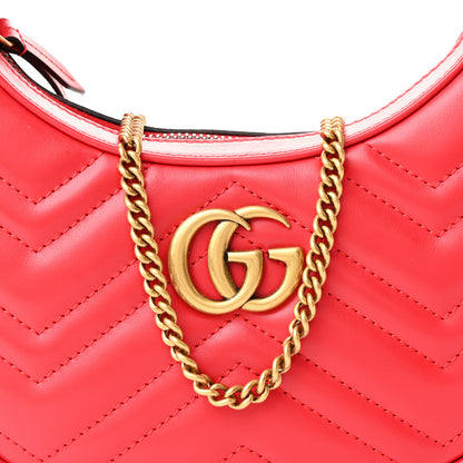 Gucci Calfskin Matelasse Chevron Mini GG Marmont Half Moon Hobo Rosso 8 of 10