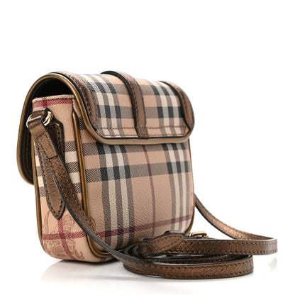 Burberry Metallic Suede Haymarket Check Mini Berkeley Crossbody Antique Gold 3 of 9