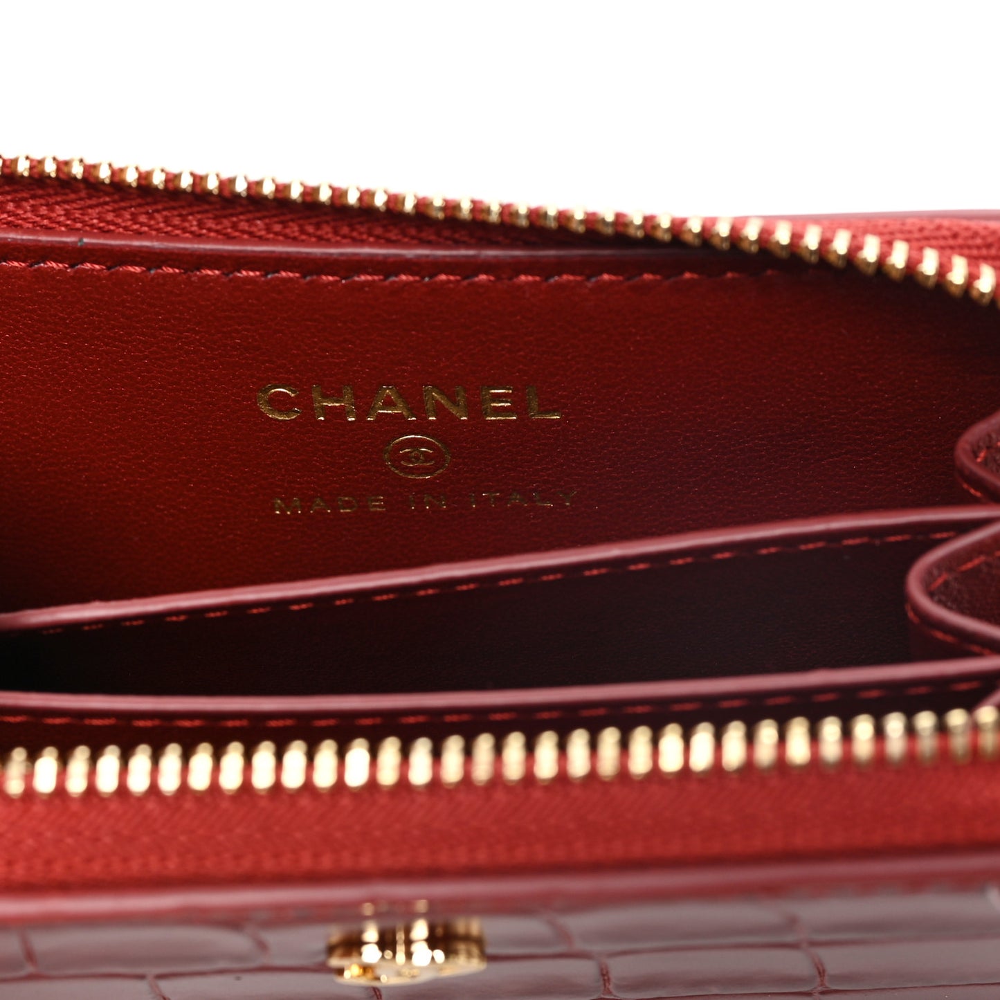 Calfskin Crocodile Embossed Crococo Coin Purse Burgundy