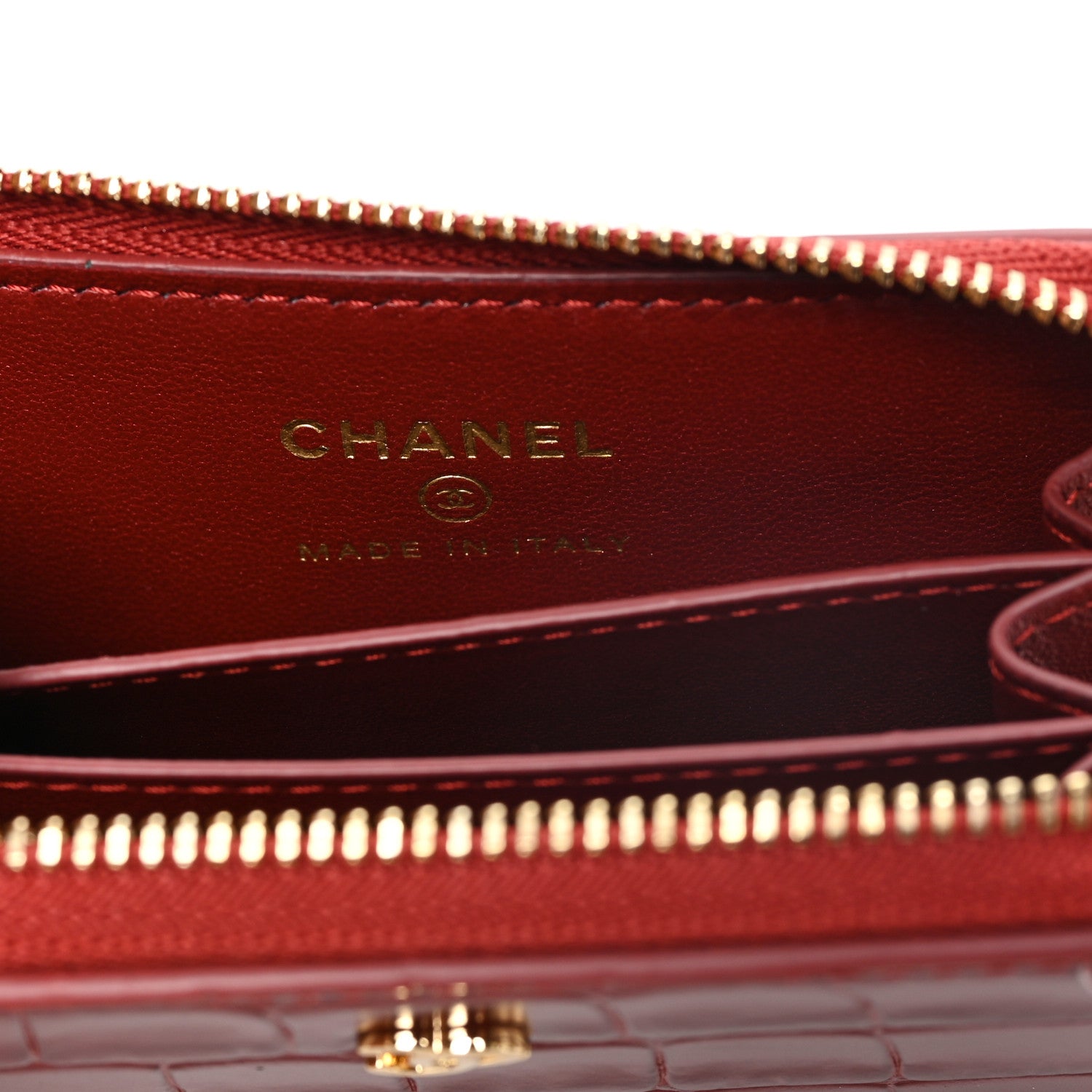 Chanel Calfskin Crocodile Embossed Crococo Coin Purse Burgundy 6 of 7