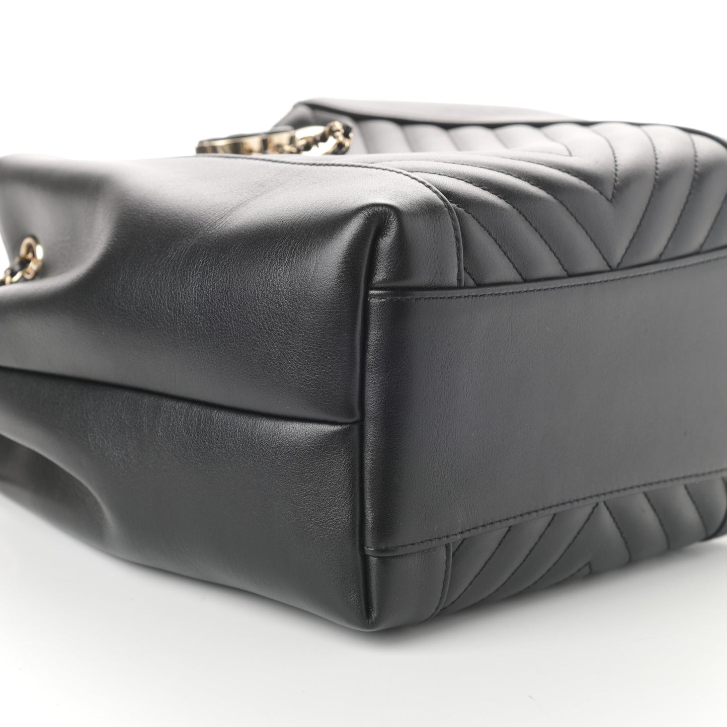 Calfskin Quilted Daily Chevron Drawstring Bag Black