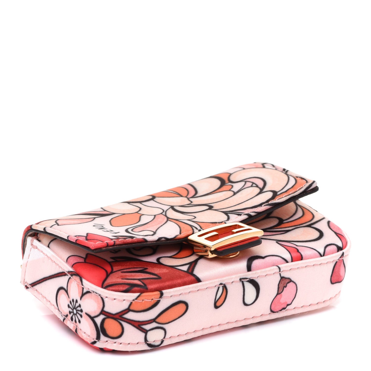 Fendi Stretch Satin Vitello Grace Floral Print Nano Baguette Charm Rose Multicolor Rosso Cardinale 3 of 5