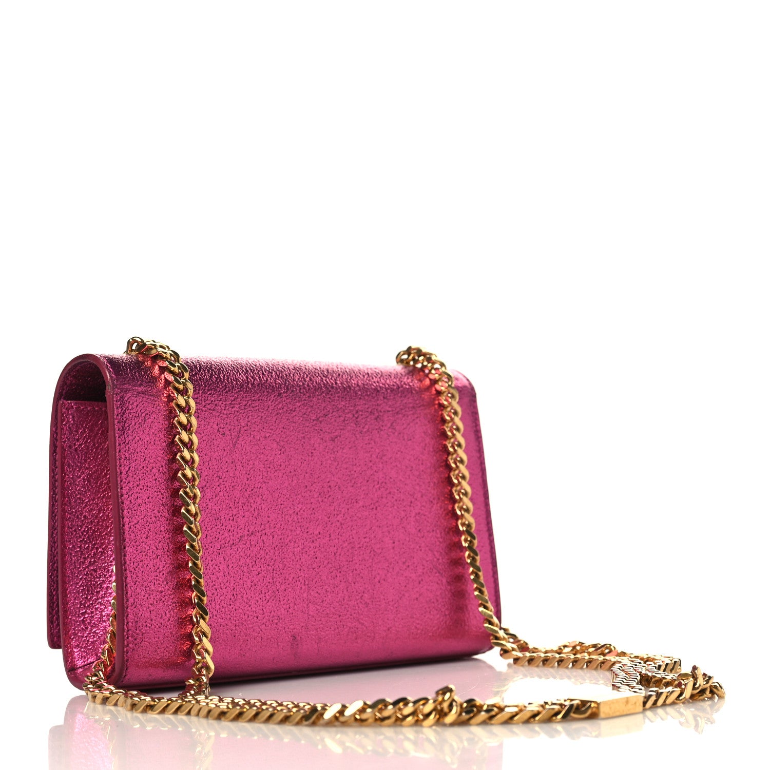 Saint Laurent Metallic Calfskin Small Classic Monogram Kate Satchel Fuchsia 3 of 9