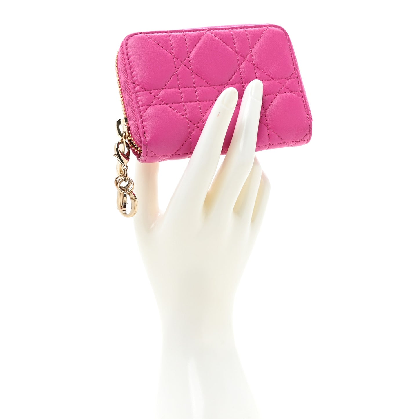 Lambskin Cannage Small Lady Dior Voyageur Coin Purse Fuchsia