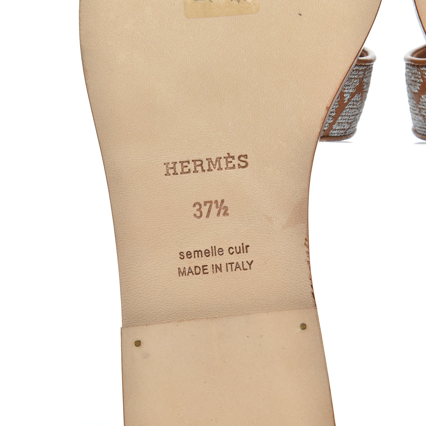 Embroidered Calfskin Oran Sandals 37.5 Naturel Gris Argente