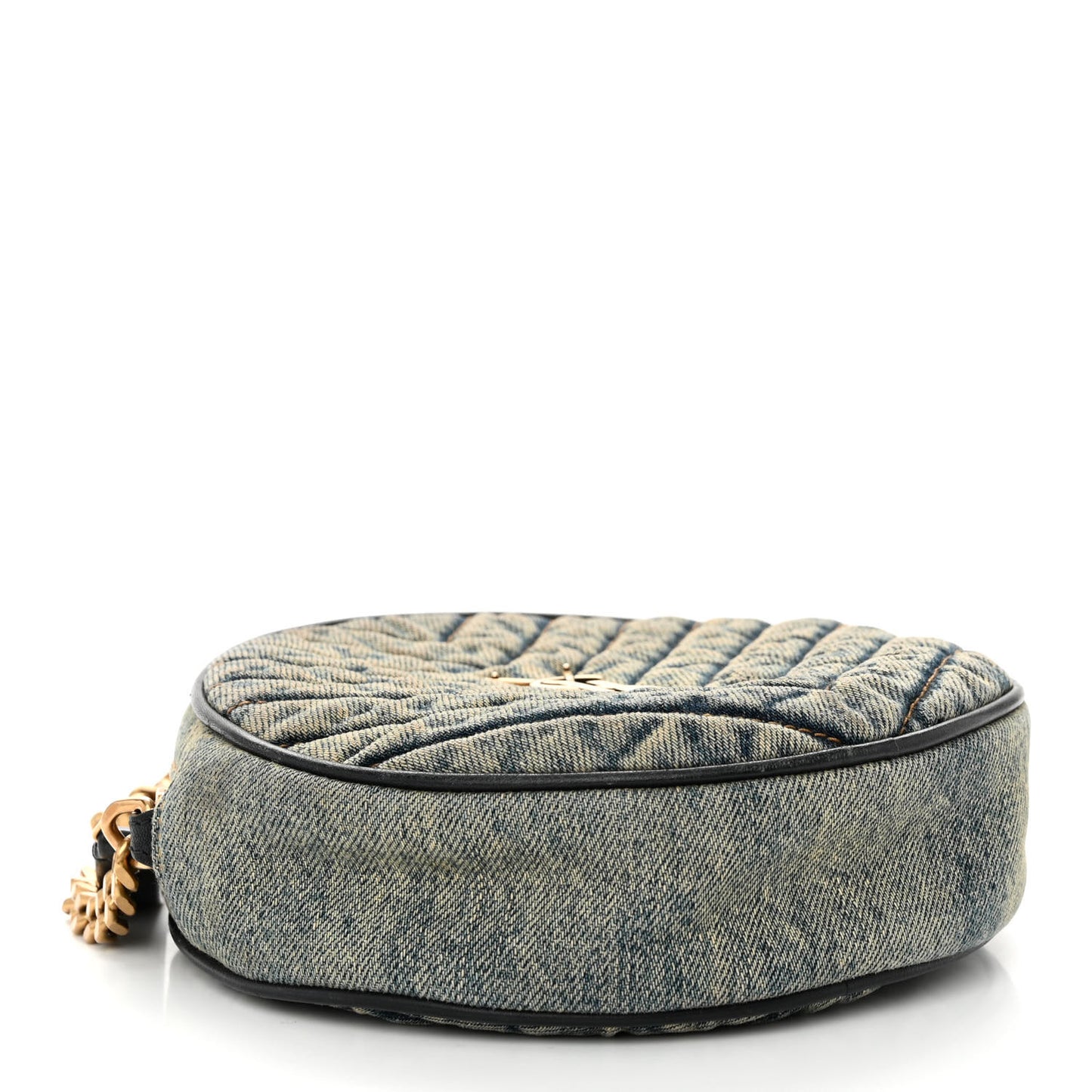 Denim Quilted Monogram Round Crossbody Bag Rodeo Blue