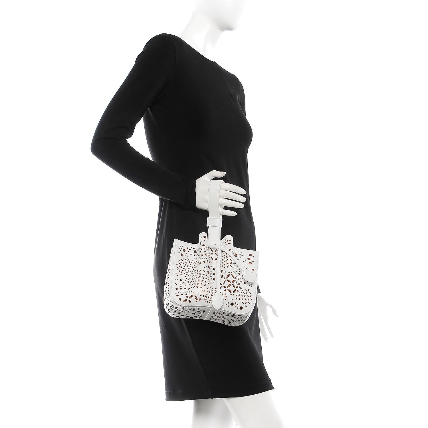 Alaia Lux Calfskin Laser Cut Rose-Marie 19 Bag White 2 of 9