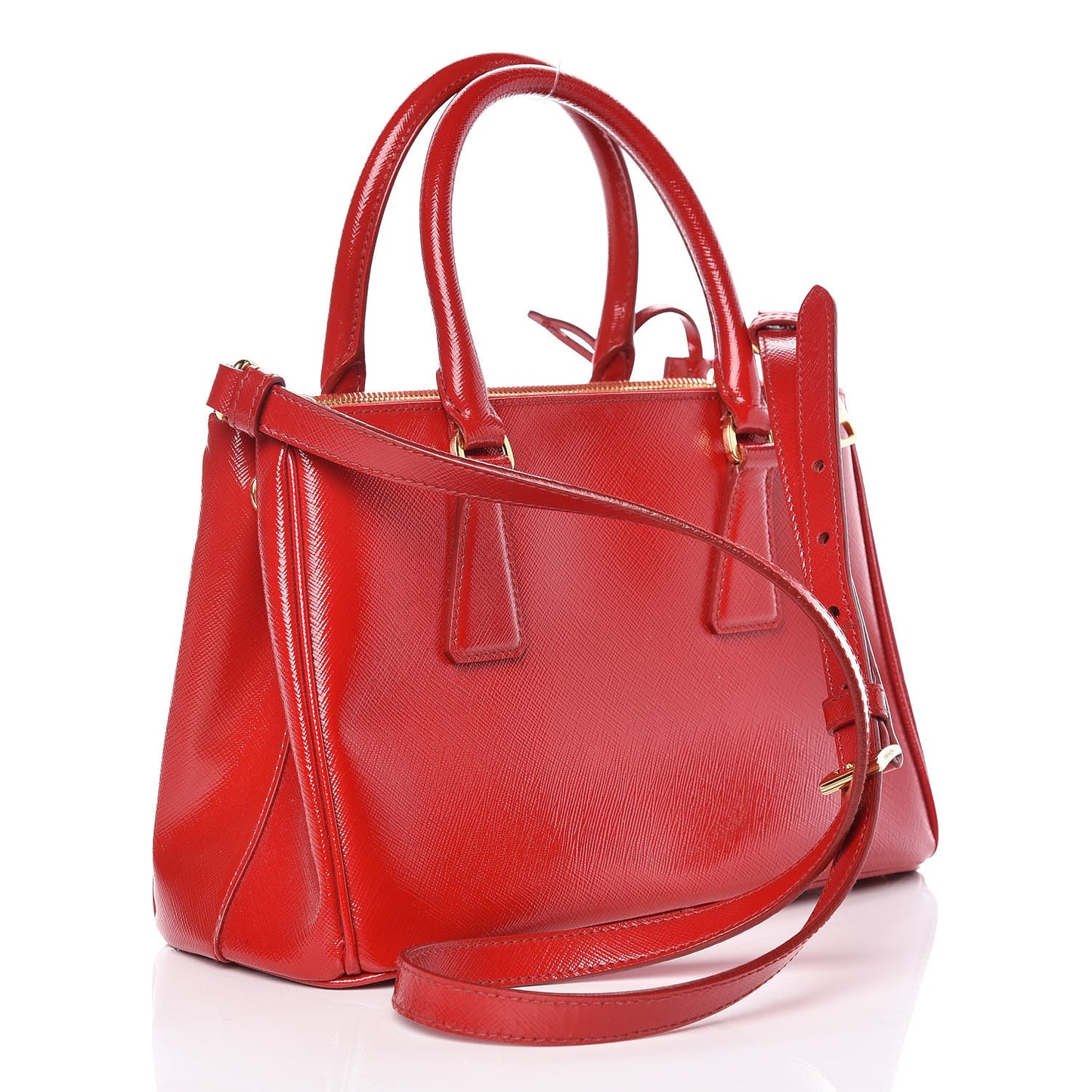 Saffiano Vernice Small Galleria Double Zip Tote Rosso