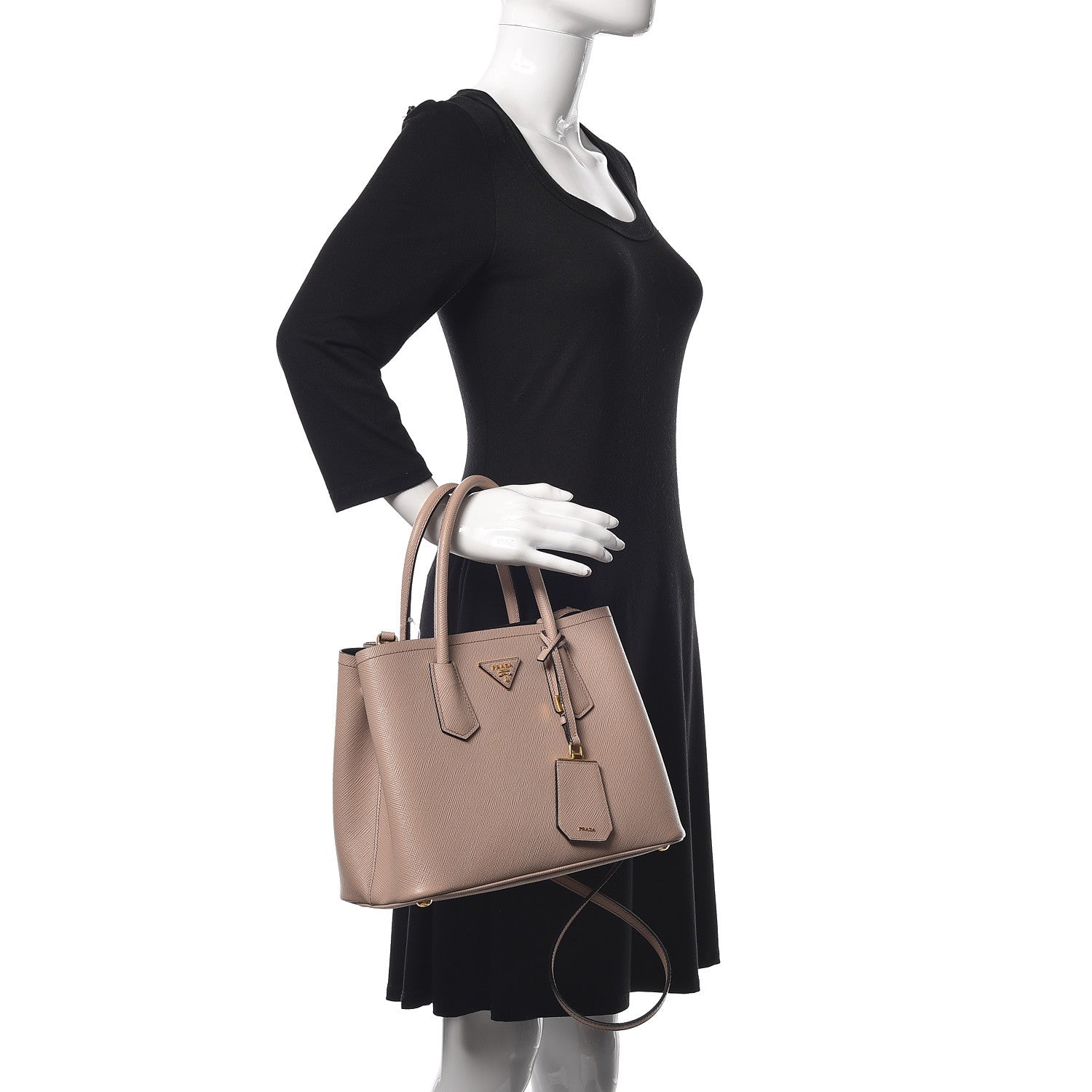 Prada Saffiano Cuir Small Double Bag Cammeo Black 2 of 10