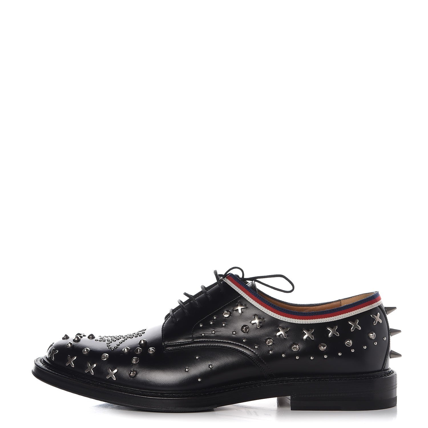 Gucci Calfskin Studded Mens Lace Up Loafers 8.5 Black 1 of 9