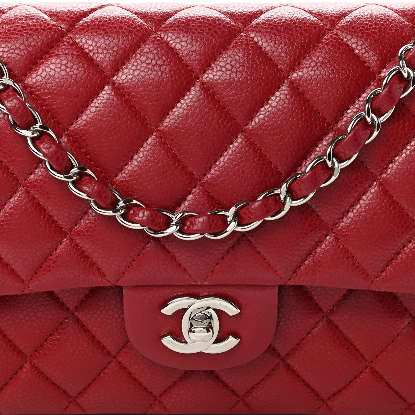 Caviar Quilted Medium Double Flap Red