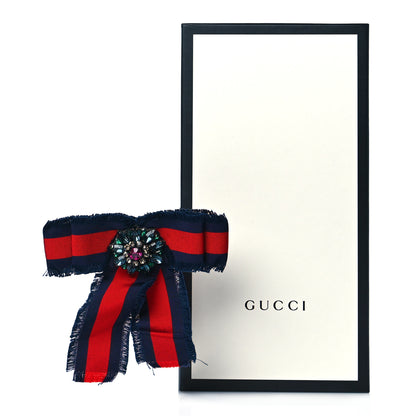 Gucci Grosgrain Web Crystal Bow Brooch Blue Red 6 of 6
