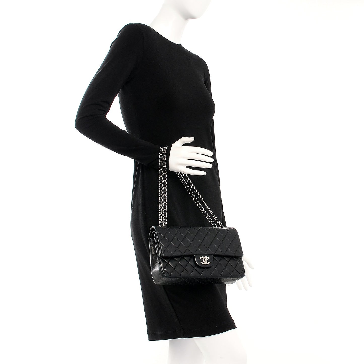 Lambskin Quilted Medium Double Flap Black