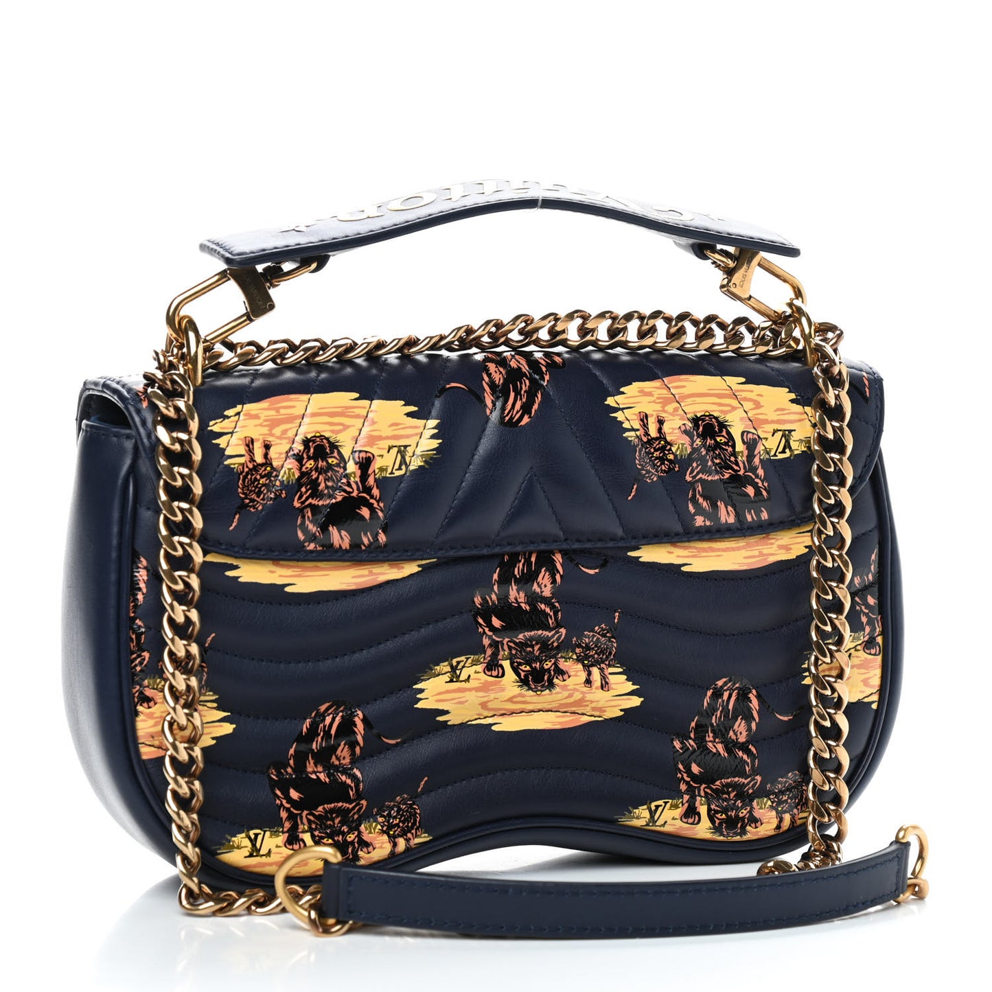 Calfskin Leopard Print New Wave Chain MM Navy