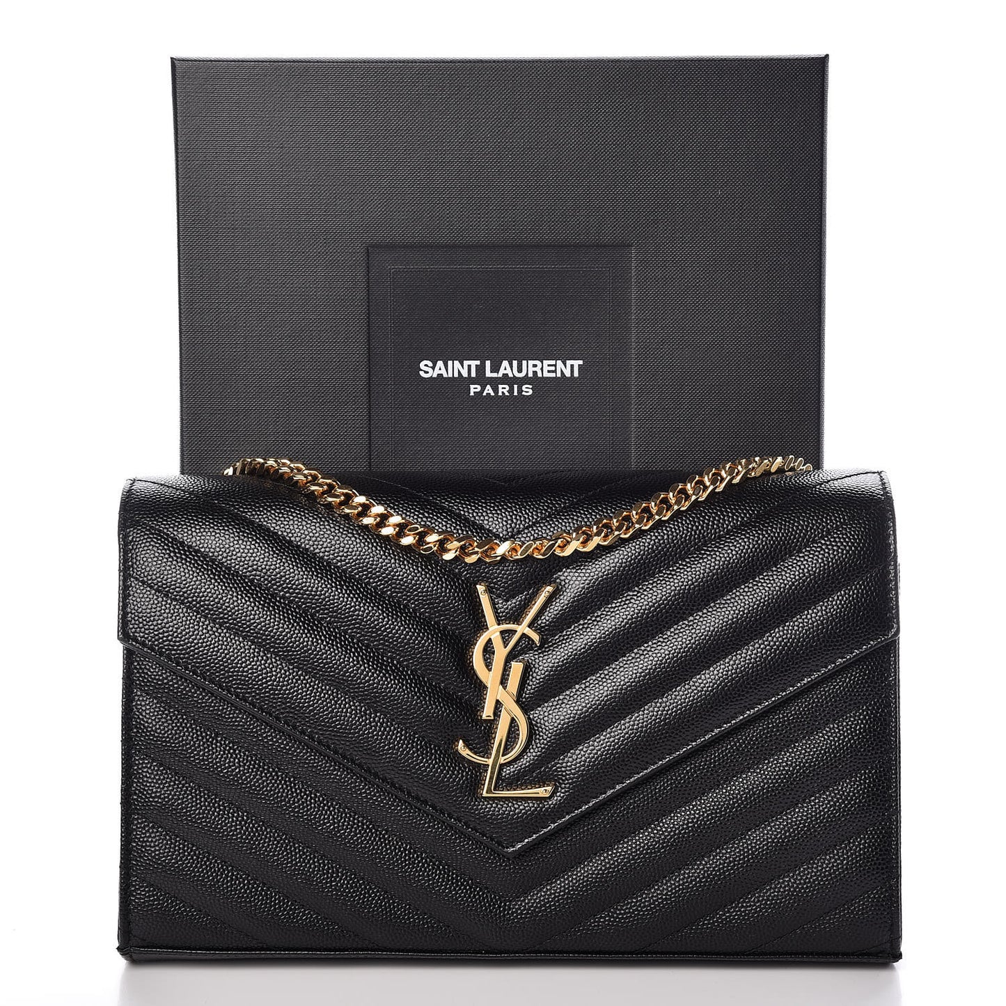 Grain De Poudre Matelasse Chevron Monogram Chain Wallet Black