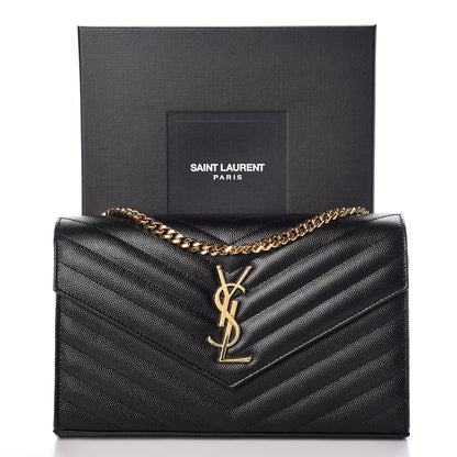 Saint Laurent Grain De Poudre Matelasse Chevron Monogram Chain Wallet Black 10 of 10