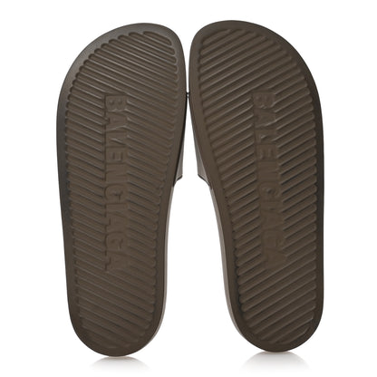 Balenciaga Rubber Logo Mens Pool Slide Sandals 40 Taupe Black 6 of 8