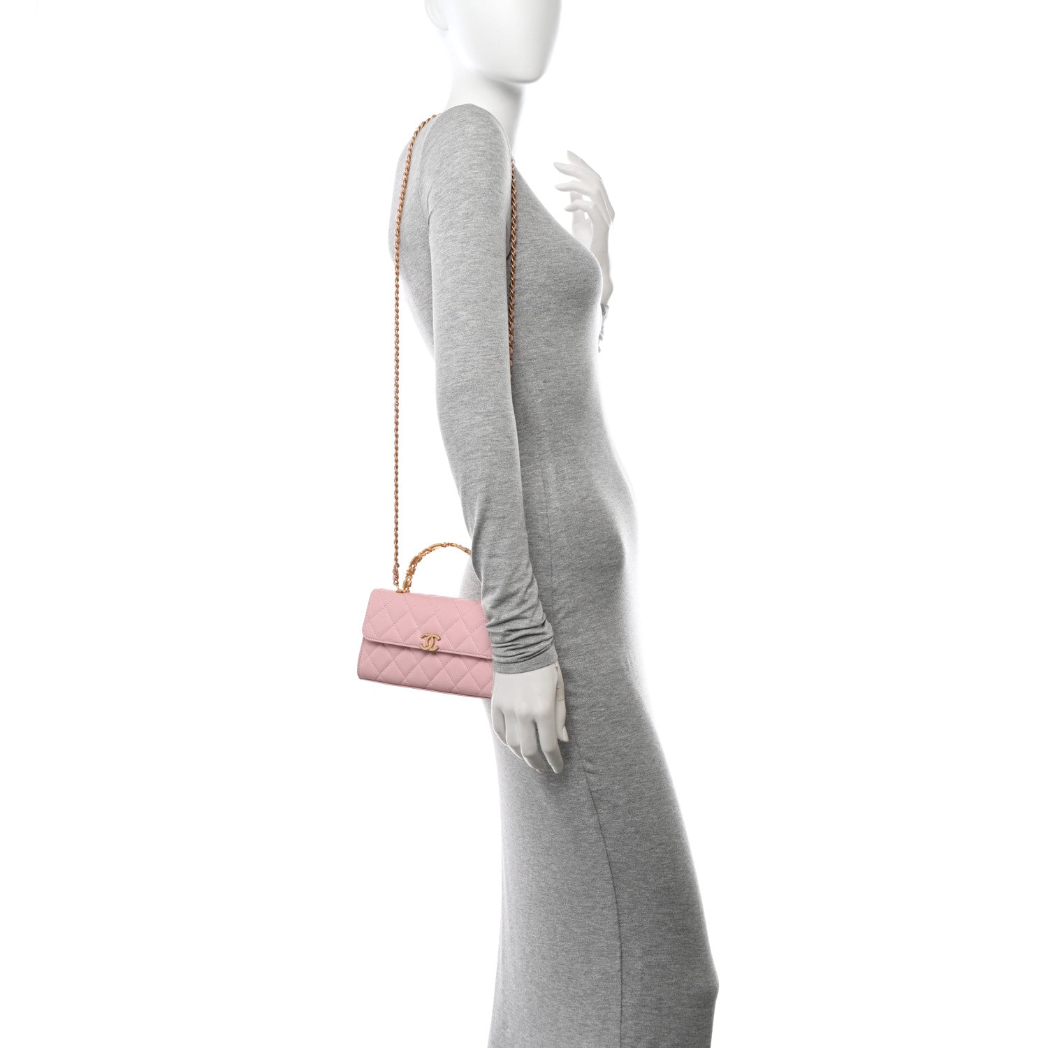 Chanel Lambskin Enamel Quilted Top Handle Flap Phone Holder With Chain Pink 2 of 10