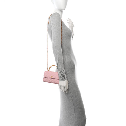 Chanel Lambskin Enamel Quilted Top Handle Flap Phone Holder With Chain Pink 2 of 10