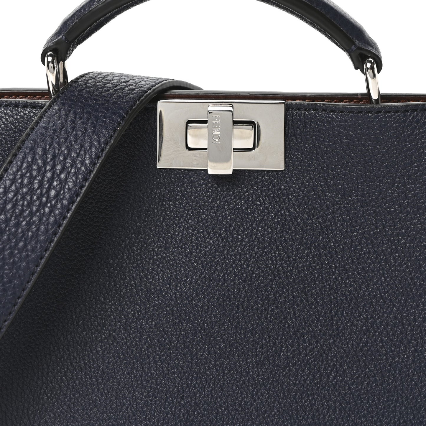 Cuoio Romano Vitello Cover Glazed Fabric Bi-Color FF 1974 Mini Peekaboo I SEE U Satchel Blue Dark Brown Tobacco Moro
