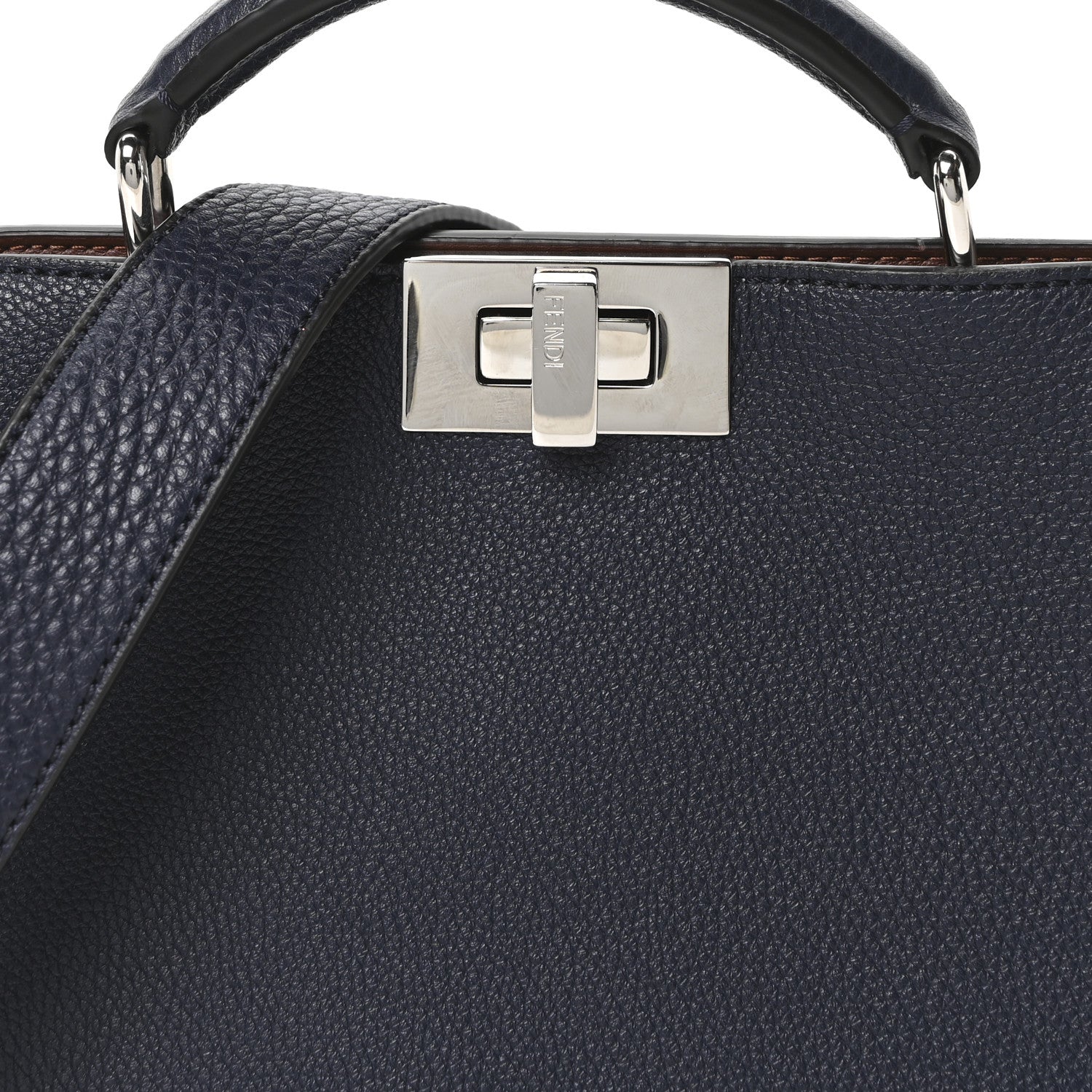 Fendi Cuoio Romano Vitello Cover Glazed Fabric Bi-Color FF 1974 Mini Peekaboo I SEE U Satchel Blue Dark Brown Tobacco Moro 7 of 9