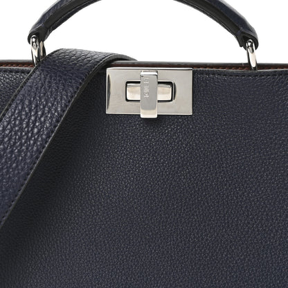 Fendi Cuoio Romano Vitello Cover Glazed Fabric Bi-Color FF 1974 Mini Peekaboo I SEE U Satchel Blue Dark Brown Tobacco Moro 7 of 9