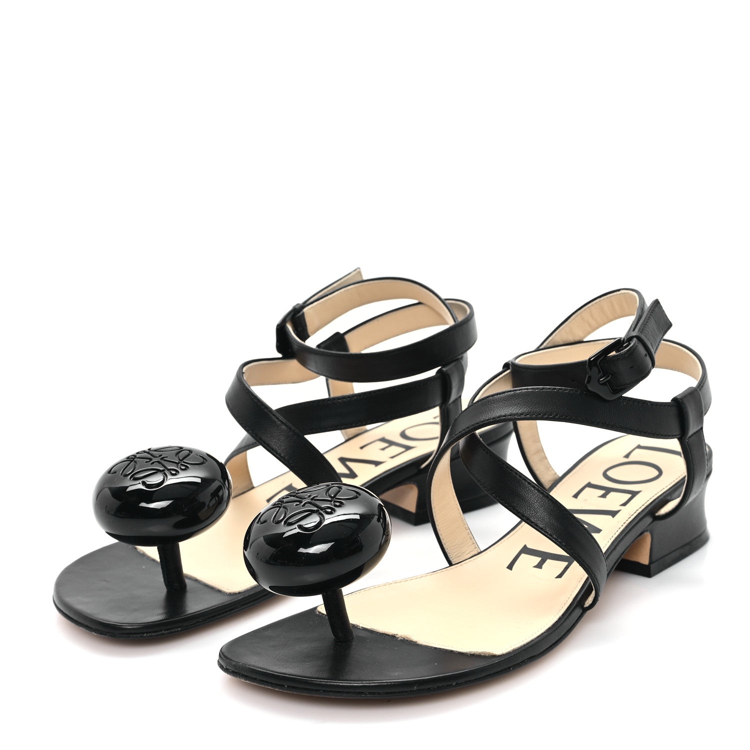 Loewe Calfskin Paula's Ibiza Pebble Toe Post Calle Sandals 37 Black 4 of 9