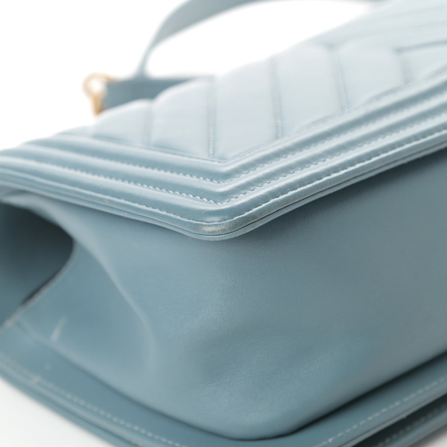 Calfskin Chevron Quilted Medium Boy Flap Blue