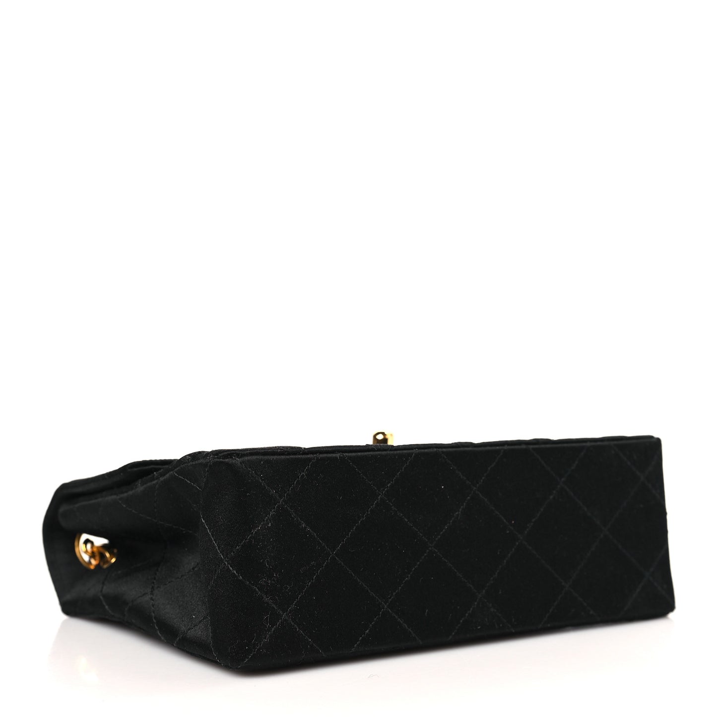 Satin Quilted Mini Square Flap Black